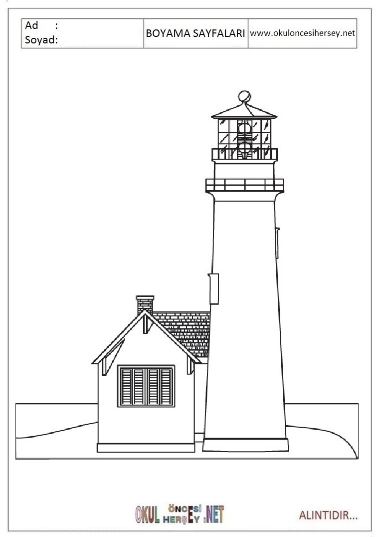 Çocuklar İçin Deniz-Feneri Boyama Sayfaları 